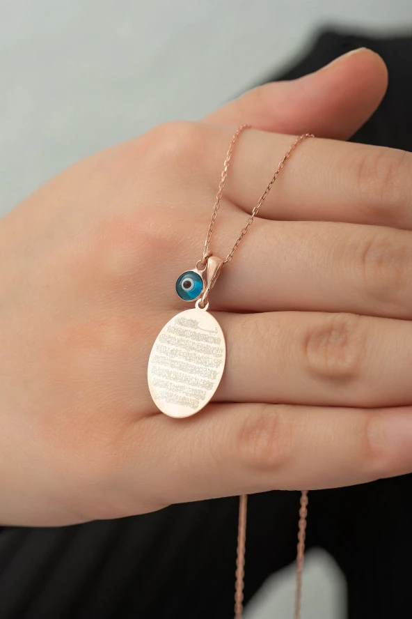 925 Ayar Gümüş Plaka Oval Ayetel Kürsi Kolye Kadın Gümüş Kolye ürün görseli