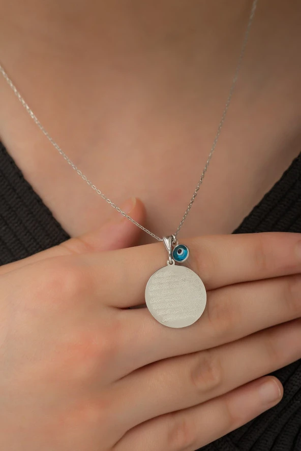 925 Ayar Gümüş Ayetel Kürsi Plaka Kolye Kadın Gümüş Kolye - Resim 2