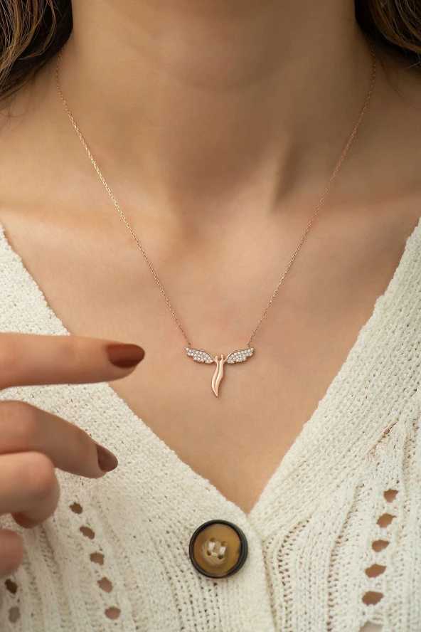 925 Ayar Gümüş Kanatlı Sevgili Kolye Kadın Gümüş Kolye ürün görseli