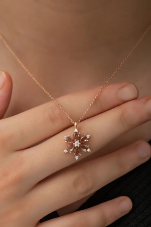 925 Ayar Gümüş Zultanite Taşlı Çiçek  Kolye Kadın Gümüş Kolye - Resim 2