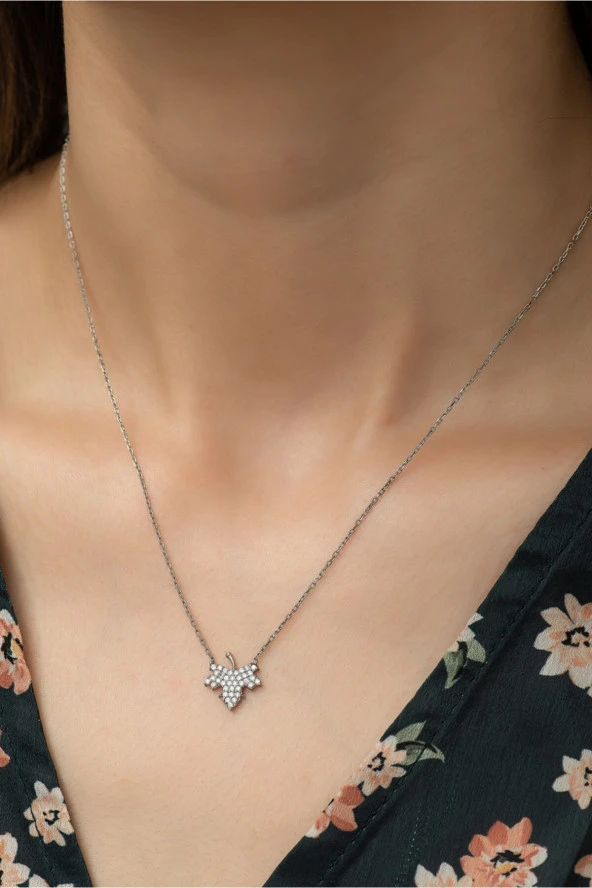 925 Ayar Gümüş Minik Çınar Yaprağı Kolye Kadın Gümüş Kolye - Resim 3