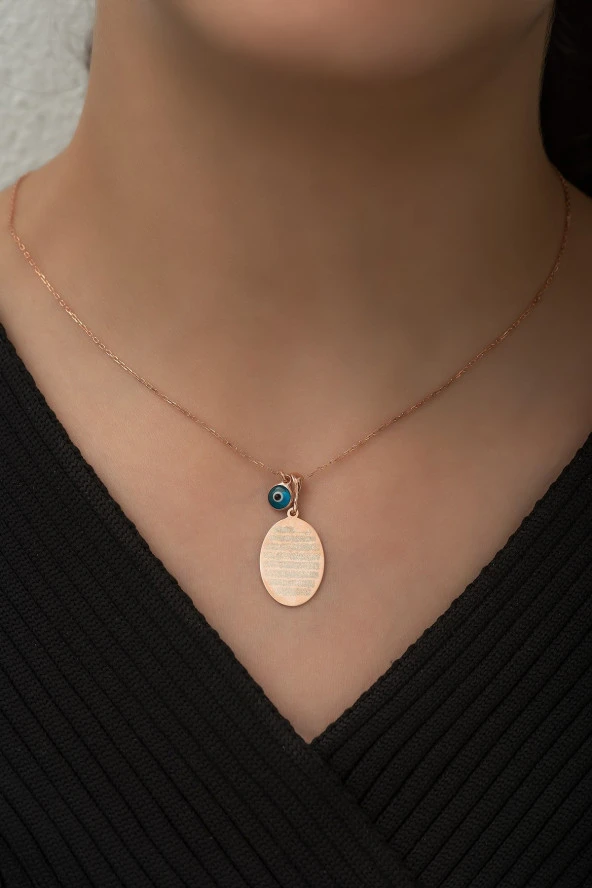 925 Ayar Gümüş Plaka Oval Ayetel Kürsi Kolye Kadın Gümüş Kolye - Resim 2