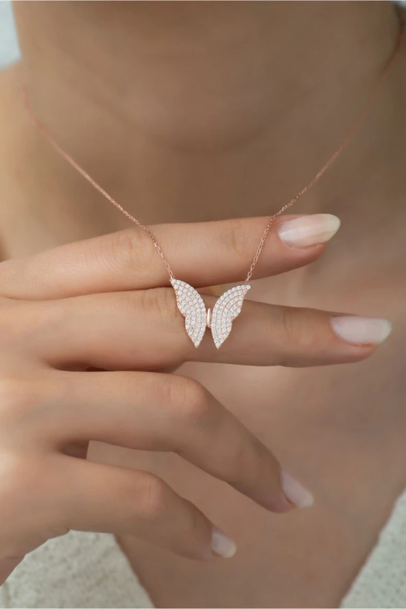 925 Ayar Rose Kelebek Kadın Gümüş Kolye ürün görseli