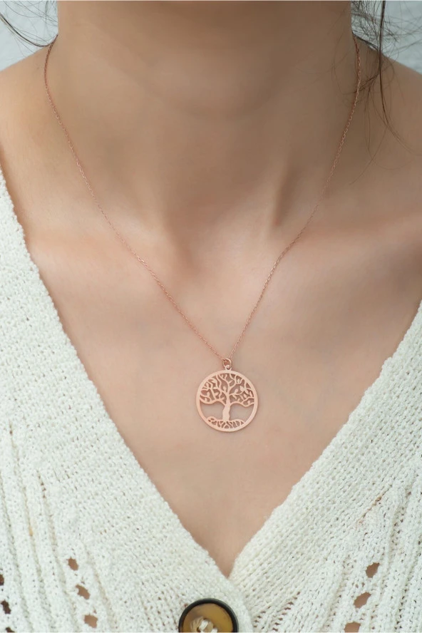 925 Ayar Plaka Hayat Ağacı Kadın Gümüş Kolye - Resim 2
