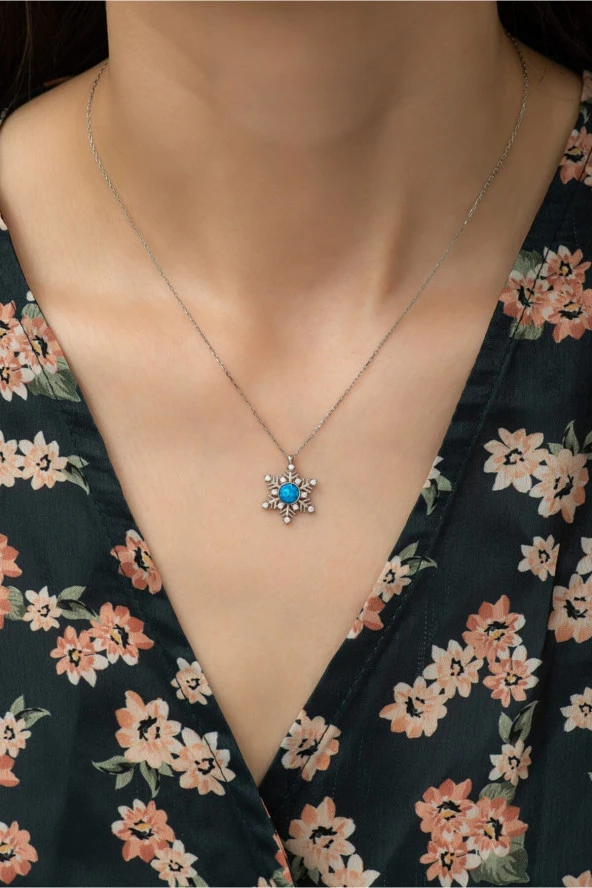 925 Ayar Opal Taşlı Kartanesi Kadın Gümüş Kolye - Resim 2