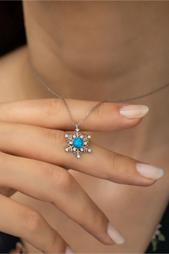 925 Ayar Opal Taşlı Kartanesi Kadın Gümüş Kolye - Resim 3