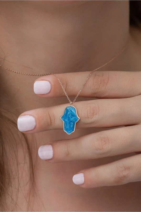 925 Ayar Mineli Fatma Ana Eli Kadın Gümüş Kolye ürün görseli