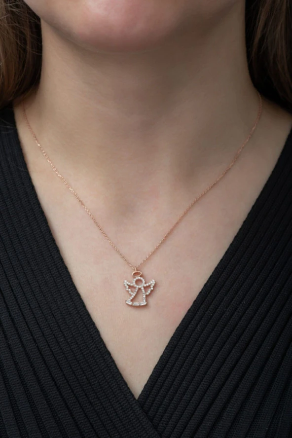 925 Ayar Baget Taşlı Melek Kolye Kadın Gümüş Kolye ürün görseli