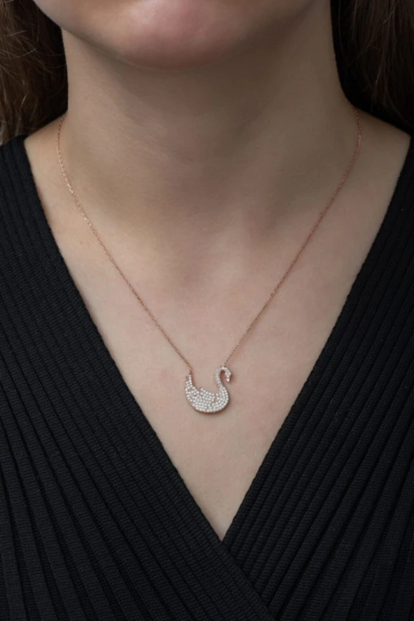 925 Ayar Kuğu Kolye Kadın Gümüş Kolye - Resim 2