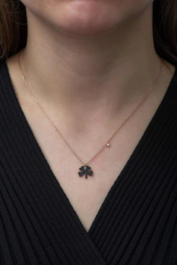 925 Ayar Minimal Yonca Kolye Kadın Gümüş Kolye - Resim 2