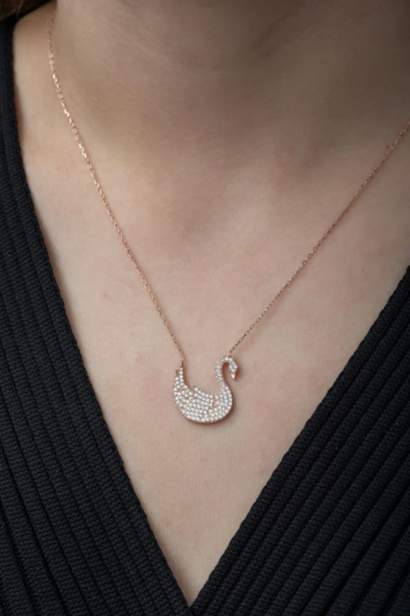 925 Ayar Kuğu Kolye Kadın Gümüş Kolye - Resim 3