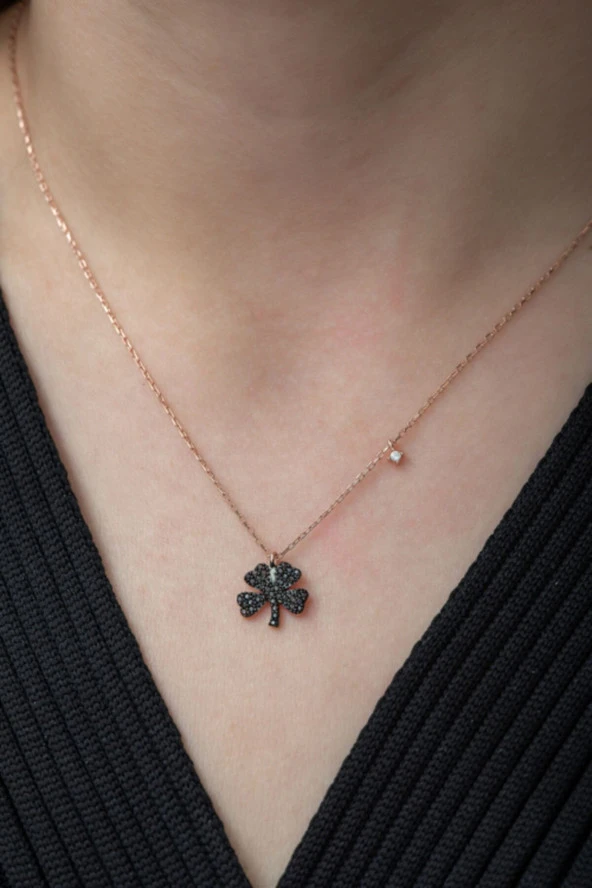 925 Ayar Minimal Yonca Kolye Kadın Gümüş Kolye - Resim 3