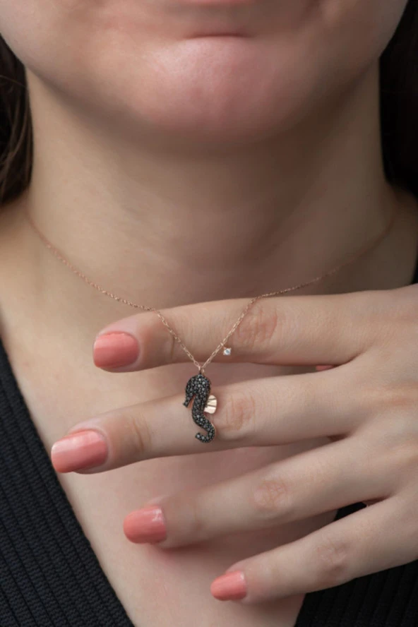 925 Ayar Deniz Atı Kolye Kadın Gümüş Kolye - Resim 2