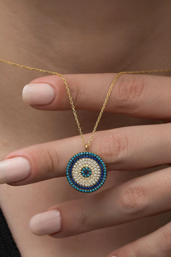 925 Ayar Gold Nazar Kolye Kadın Gümüş Kolye ürün görseli