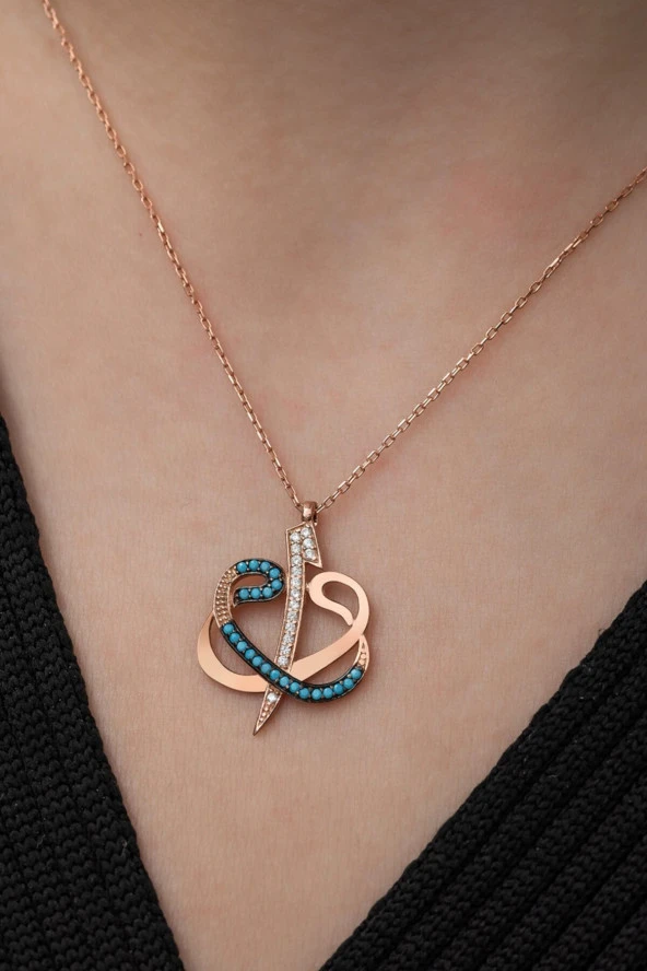 925 Ayar Turkuaz Elif Vav Kolye Kadın Gümüş Kolye ürün görseli