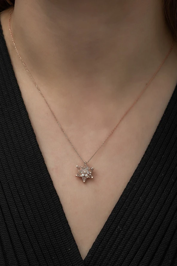 925 Ayar Beyaz Lotus Çiçeği Kolye Kadın Gümüş Kolye - Resim 2