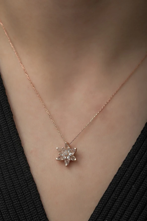 925 Ayar Beyaz Lotus Çiçeği Kolye Kadın Gümüş Kolye - Resim 3