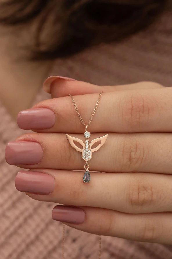 925 Ayar Mistik Topaz Taşlı Melek Kolye Kadın Gümüş Kolye ürün görseli