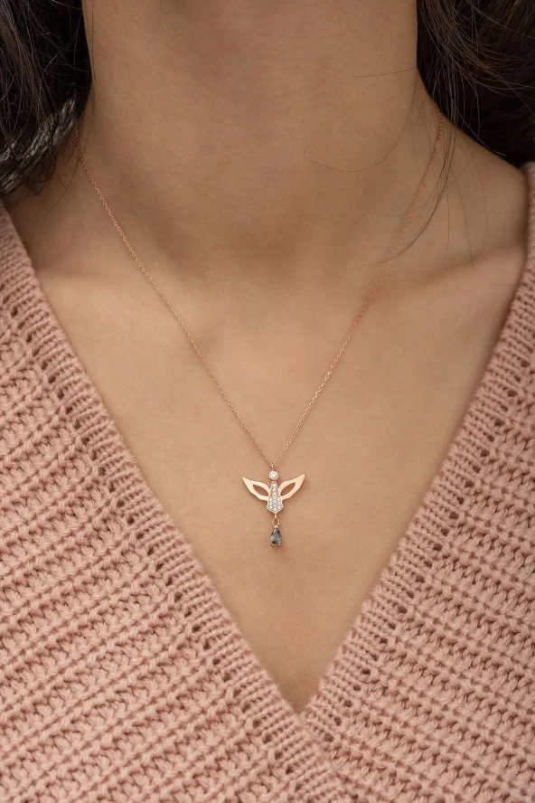 925 Ayar Mistik Topaz Taşlı Melek Kolye Kadın Gümüş Kolye - Resim 2