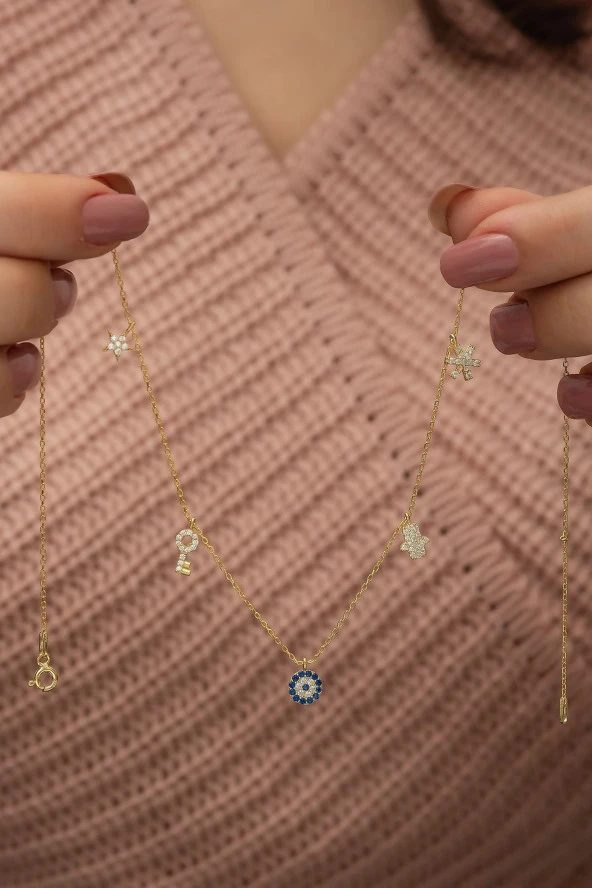 925 Ayar Gold Şans Kolyesi Kadın Gümüş Kolye ürün görseli