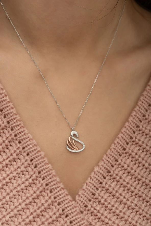 925 Ayar Kuğu Kolye Kadın Gümüş Kolye ürün görseli