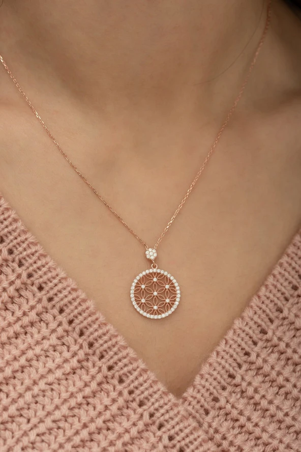 925 Ayar Rose Yaşam Çiçeği Kadın Gümüş Kolye - Resim 2