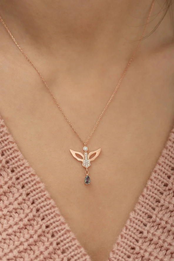 925 Ayar Mistik Topaz Taşlı Melek Kolye Kadın Gümüş Kolye - Resim 3