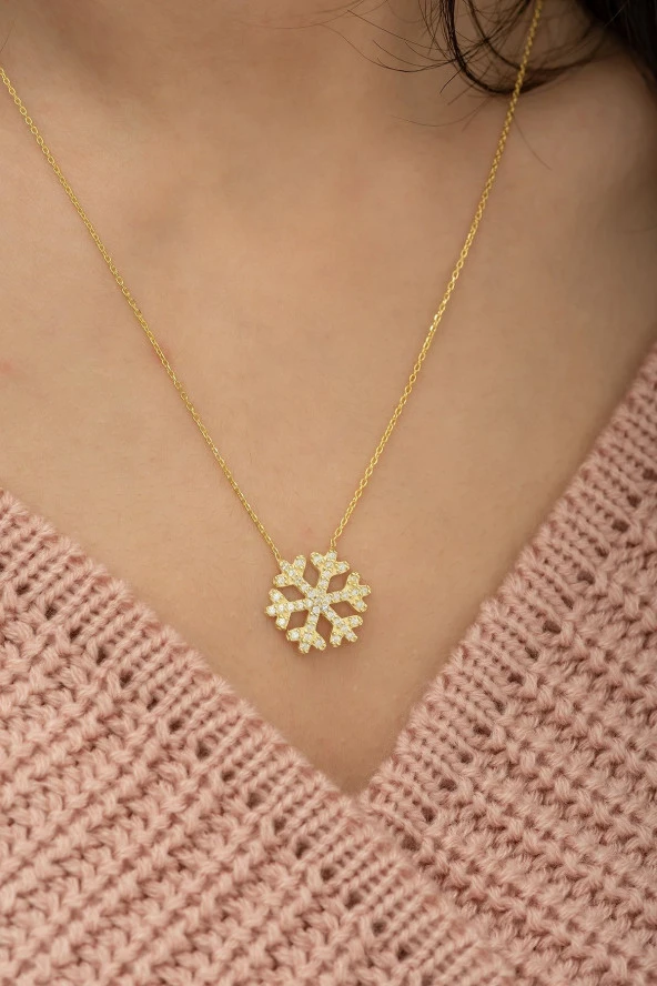 925 Ayar Gold Kartanesi Kadın Gümüş Kolye - Resim 3