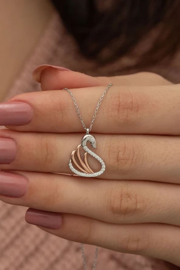 925 Ayar Kuğu Kolye Kadın Gümüş Kolye - Resim 2