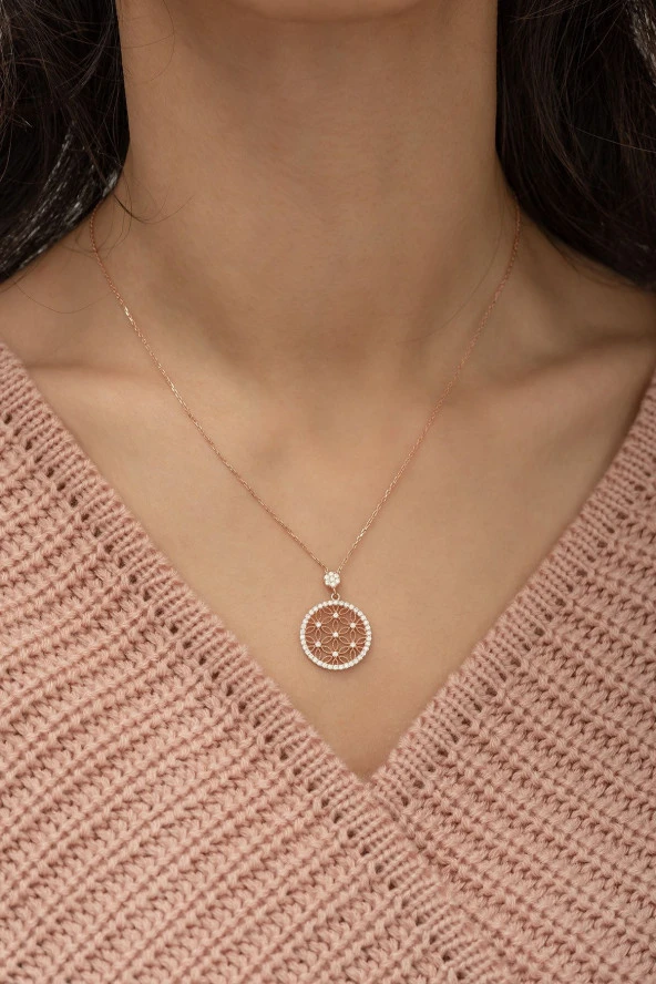 925 Ayar Rose Yaşam Çiçeği Kadın Gümüş Kolye - Resim 3