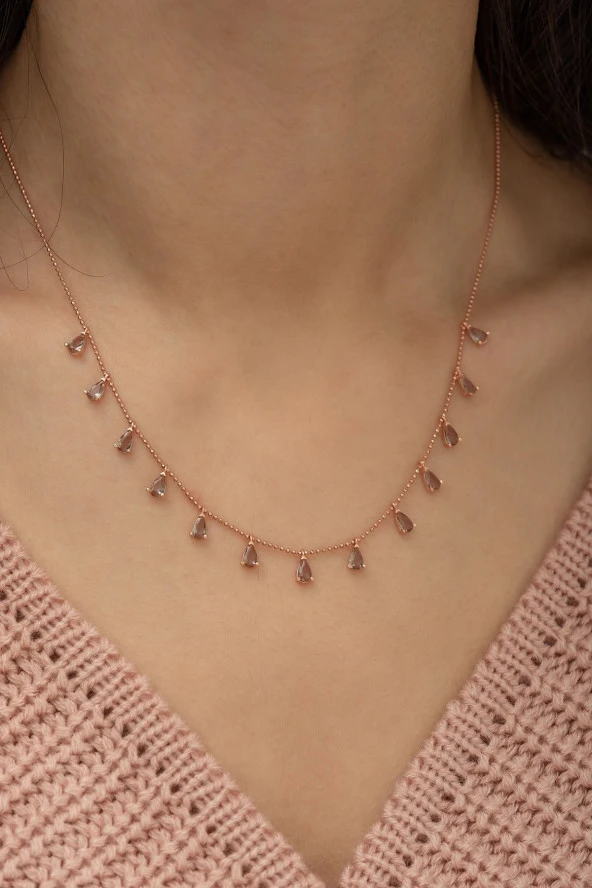 925 Ayar Sıralı Damla Zultanite Taşlı Kadın Gümüş Kolye - Resim 2