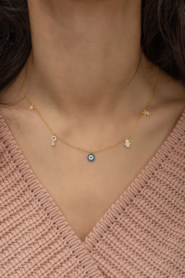 925 Ayar Gold Şans Kolyesi Kadın Gümüş Kolye - Resim 3