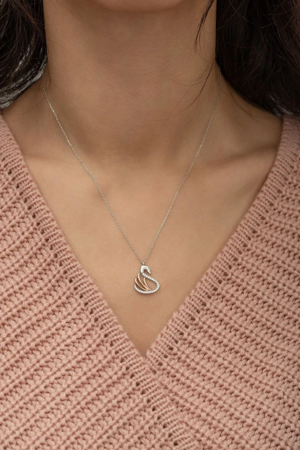 925 Ayar Kuğu Kolye Kadın Gümüş Kolye - Resim 3