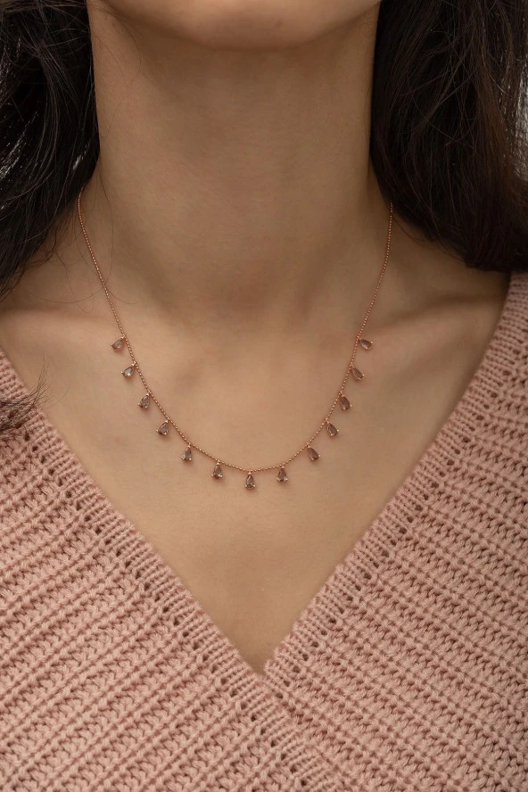 925 Ayar Sıralı Damla Zultanite Taşlı Kadın Gümüş Kolye - Resim 3