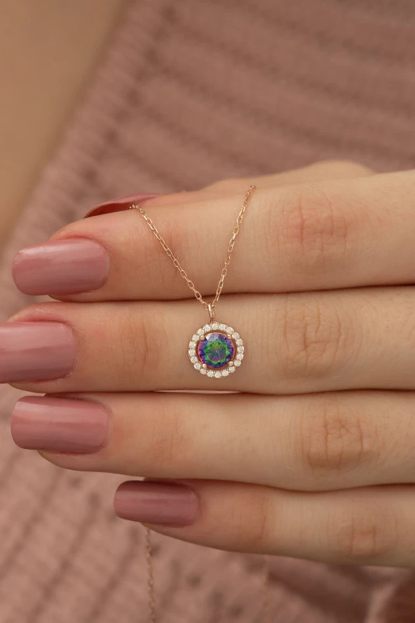 925 Ayar Mistik Topaz Taşlı Tektaş Kadın Gümüş Kolye ürün görseli