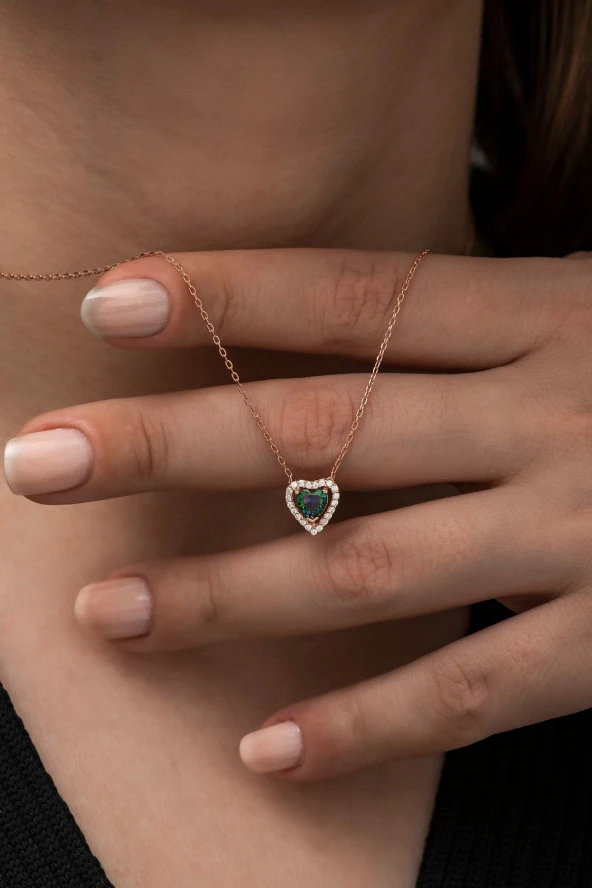 925 Ayar Mistik Topaz Taşlı Kalp Kolye Kadın Gümüş Kolye ürün görseli