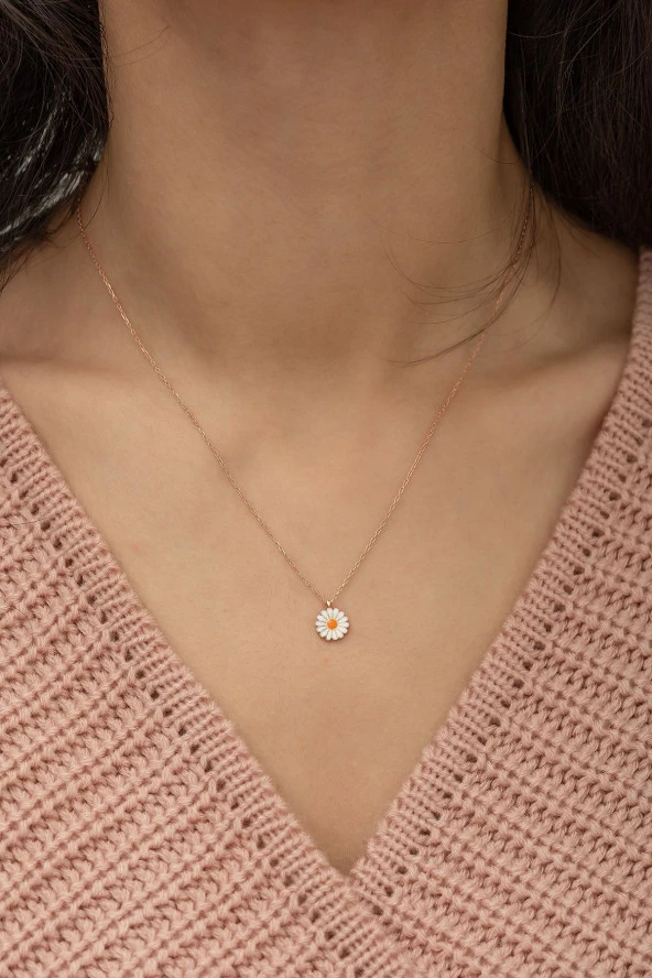 925 Ayar Minik Papatya Kadın Gümüş Kolye - Resim 3