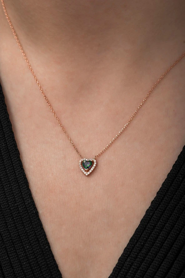 925 Ayar Mistik Topaz Taşlı Kalp Kolye Kadın Gümüş Kolye - Resim 2