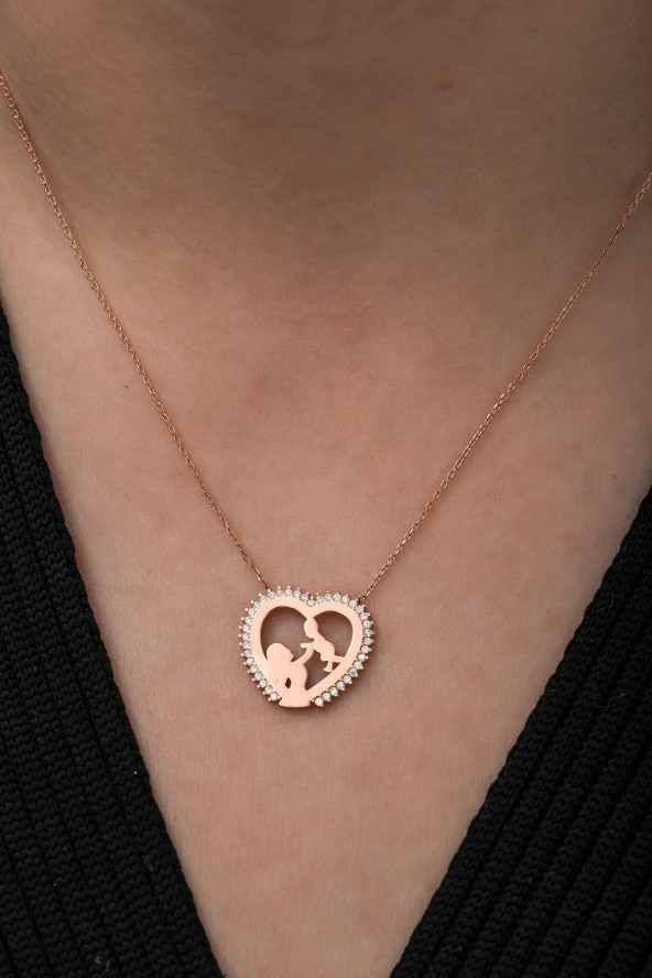 925 Ayar Anne Bebek Kalp Kolye Kadın Gümüş Kolye - Resim 2