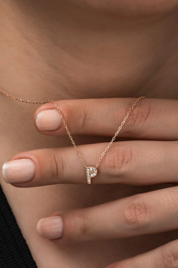 925 Ayar Harf Kolye 3 Boyutlu P Harfi Kadın Gümüş Kolye ürün görseli