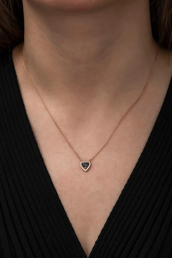 925 Ayar Mistik Topaz Taşlı Kalp Kolye Kadın Gümüş Kolye - Resim 3