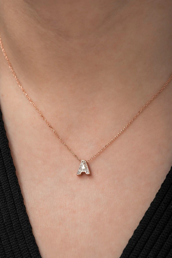 925 Ayar Harf Kolye 3 Boyutlu A Harfi Kadın Gümüş Kolye - Resim 2