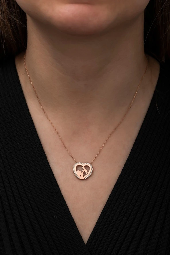 925 Ayar Anne Bebek Kalp Kolye Kadın Gümüş Kolye - Resim 3