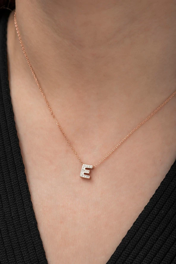 925 Ayar Harf Kolye 3 Boyutlu E Harfi Kadın Gümüş Kolye - Resim 2