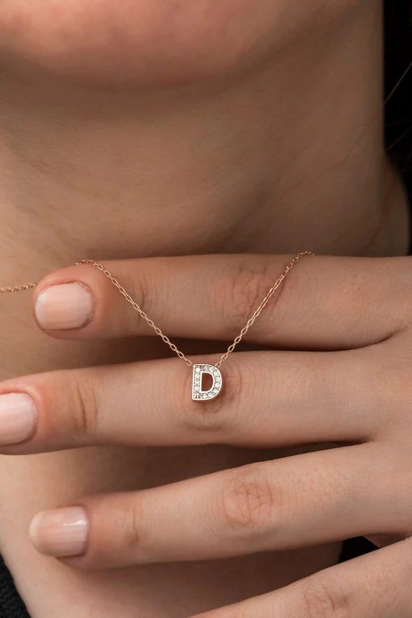 925 Ayar Harf Kolye 3 Boyutlu D Harfi Kadın Gümüş Kolye ürün görseli