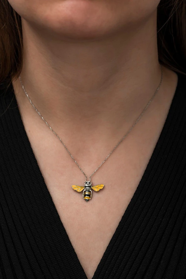 925 Ayar Arı Kolye Kadın Gümüş Kolye - Resim 3