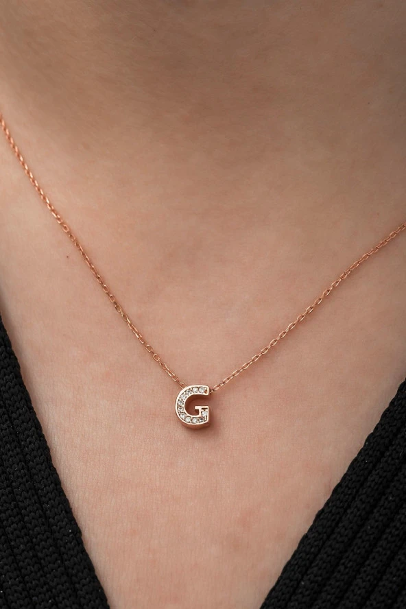 925 Ayar Harf Kolye 3 Boyutlu G Harfi Kadın Gümüş Kolye ürün görseli