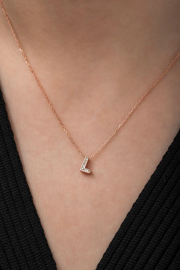 925 Ayar Harf Kolye 3 Boyutlu L Harfi Kadın Gümüş Kolye ürün görseli