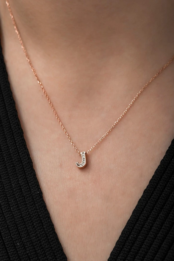 925 Ayar Harf Kolye 3 Boyutlu J Harfi Kadın Gümüş Kolye ürün görseli