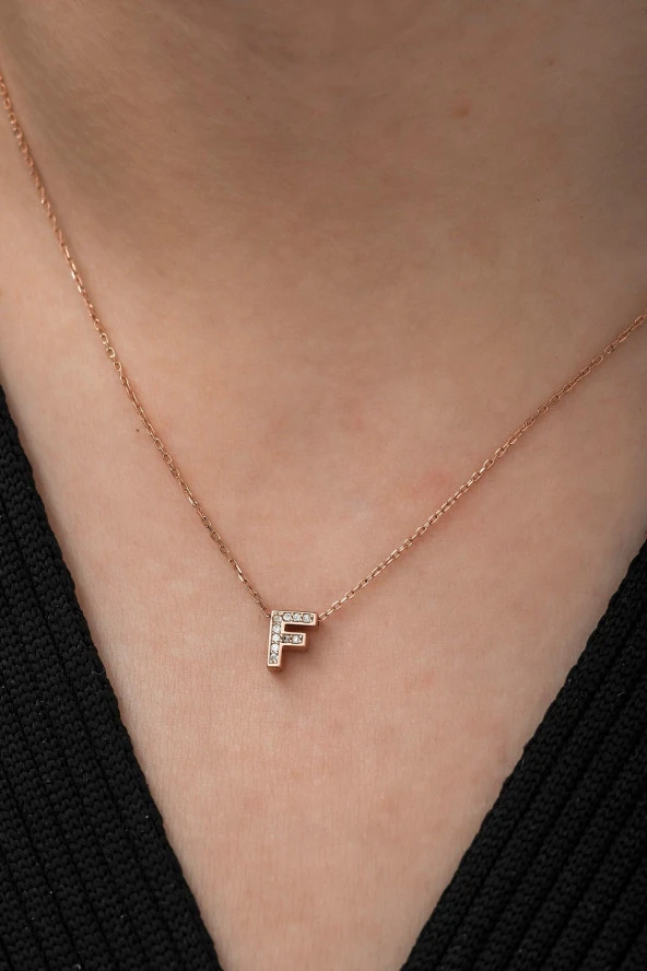 925 Ayar Harf Kolye 3 Boyutlu F Harfi Kadın Gümüş Kolye ürün görseli